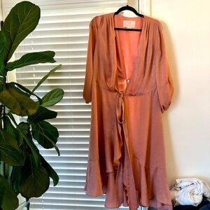 Mauve pink satin tie wrap dress